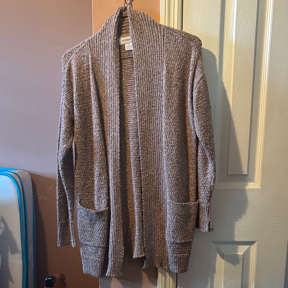 Liz Claiborne Taupe Open-Front Cardigan